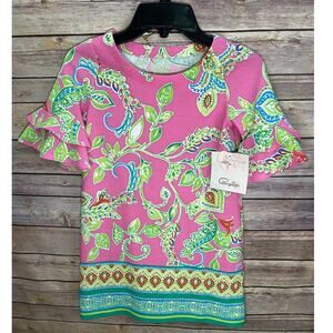 NEW Pappagallo Short Sleeve Dress– Pink Paisley/Geo Print – Size S Lightweight